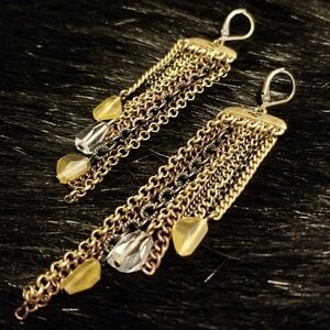 KENNETH COLE  // mixed multi metal chains crystal drop earrings